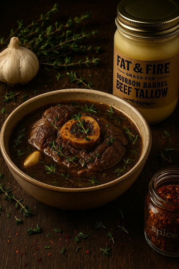Gut-Healing Bourbon Beef Shank Stew With Smoked Beef Tallow & Herbal Bone Broth