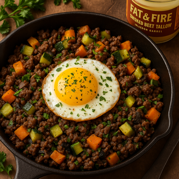 Thyroid-Boosting Bourbon Bison & Liver Hash with Smoked Tallow and Sea Veggies